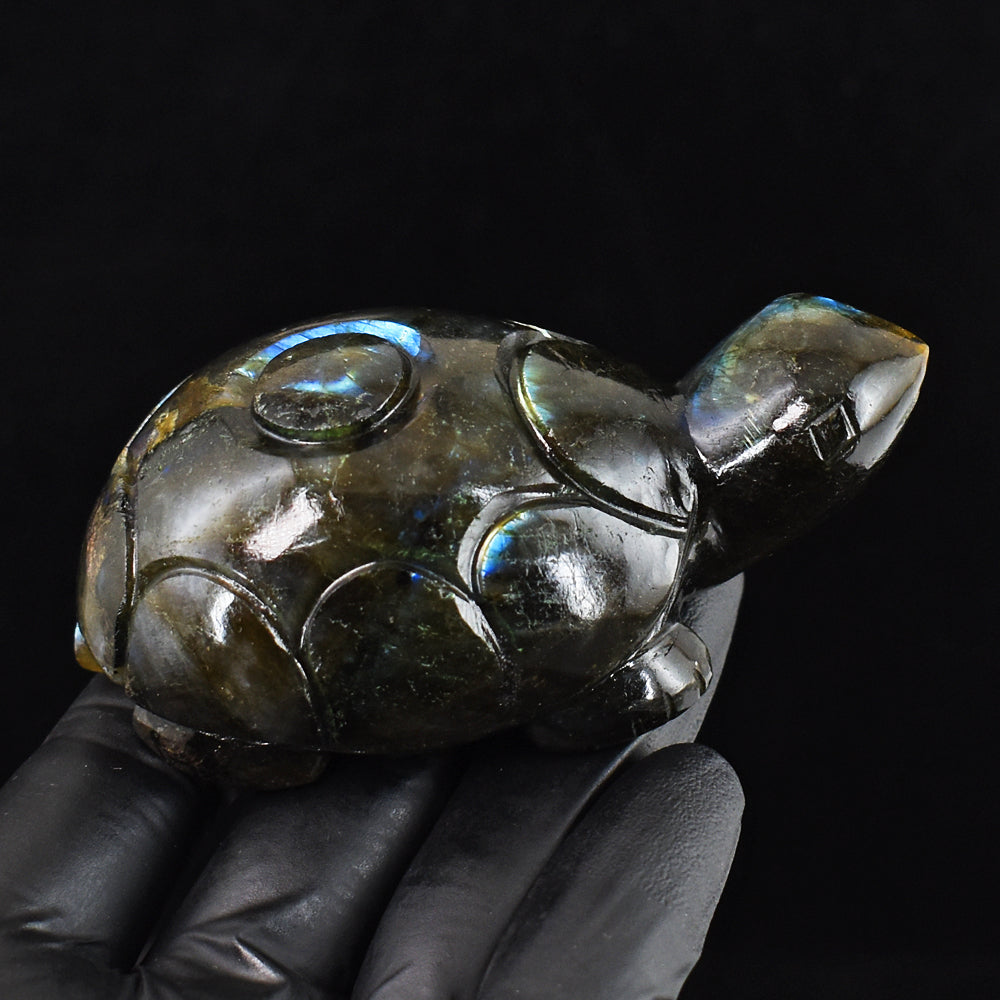 747.00 Cts Genuine Blue Flash Labradorite Hand Carved Crystal Turtle Gemstone Carving