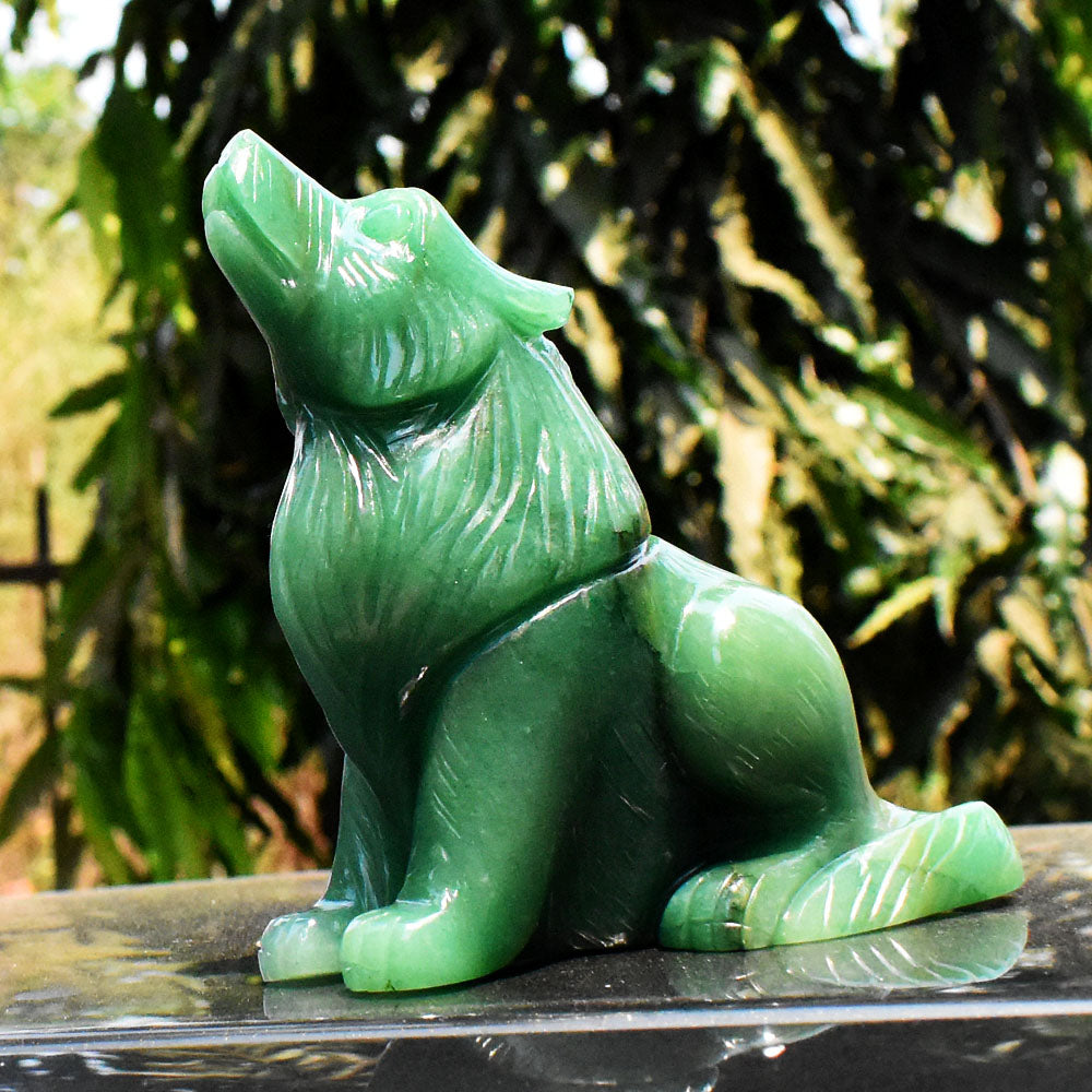 Amazing 4550.00 Cts Genuine Green Aventurine Hand Carved Wolf Gemstone Crystal Carving