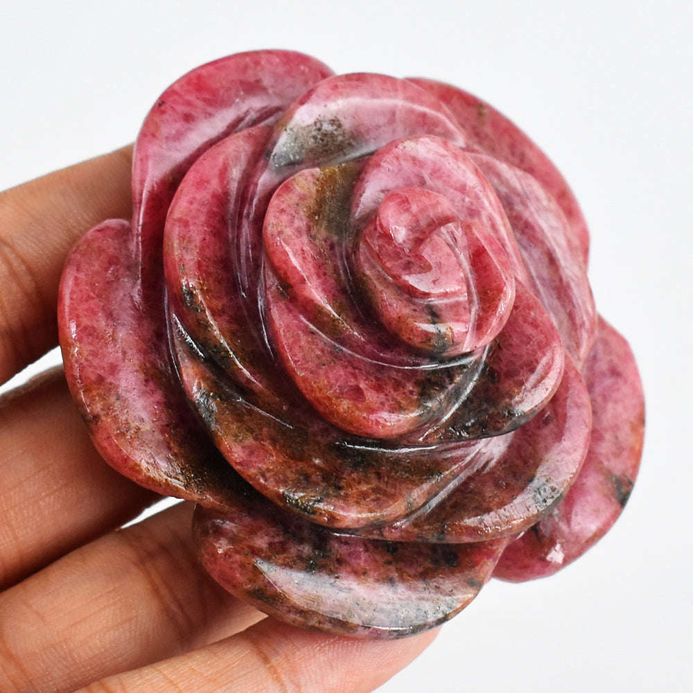 gemsmore:621.00 Cts  Natural  Genuine  Rhodonite  Hand  Carved  Rose   Gemstone  Carving
