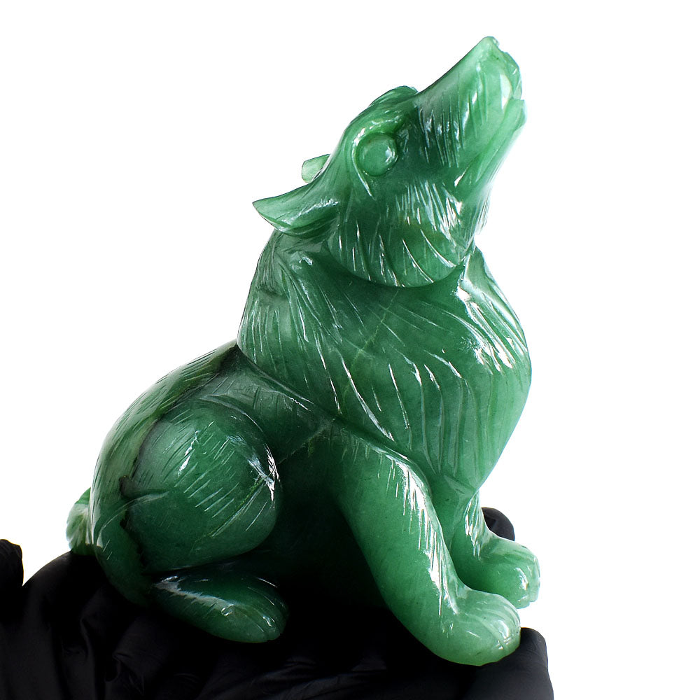 Amazing 4550.00 Cts Genuine Green Aventurine Hand Carved Wolf Gemstone Crystal Carving
