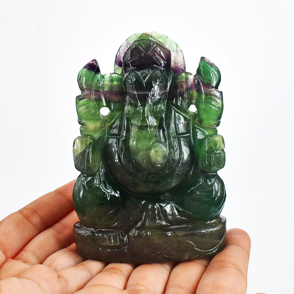 Amazing 2367.00 Cts Genuine Multicolor Fluorite Hand Carved Crystal Gemstone Carving Lord Ganesha
