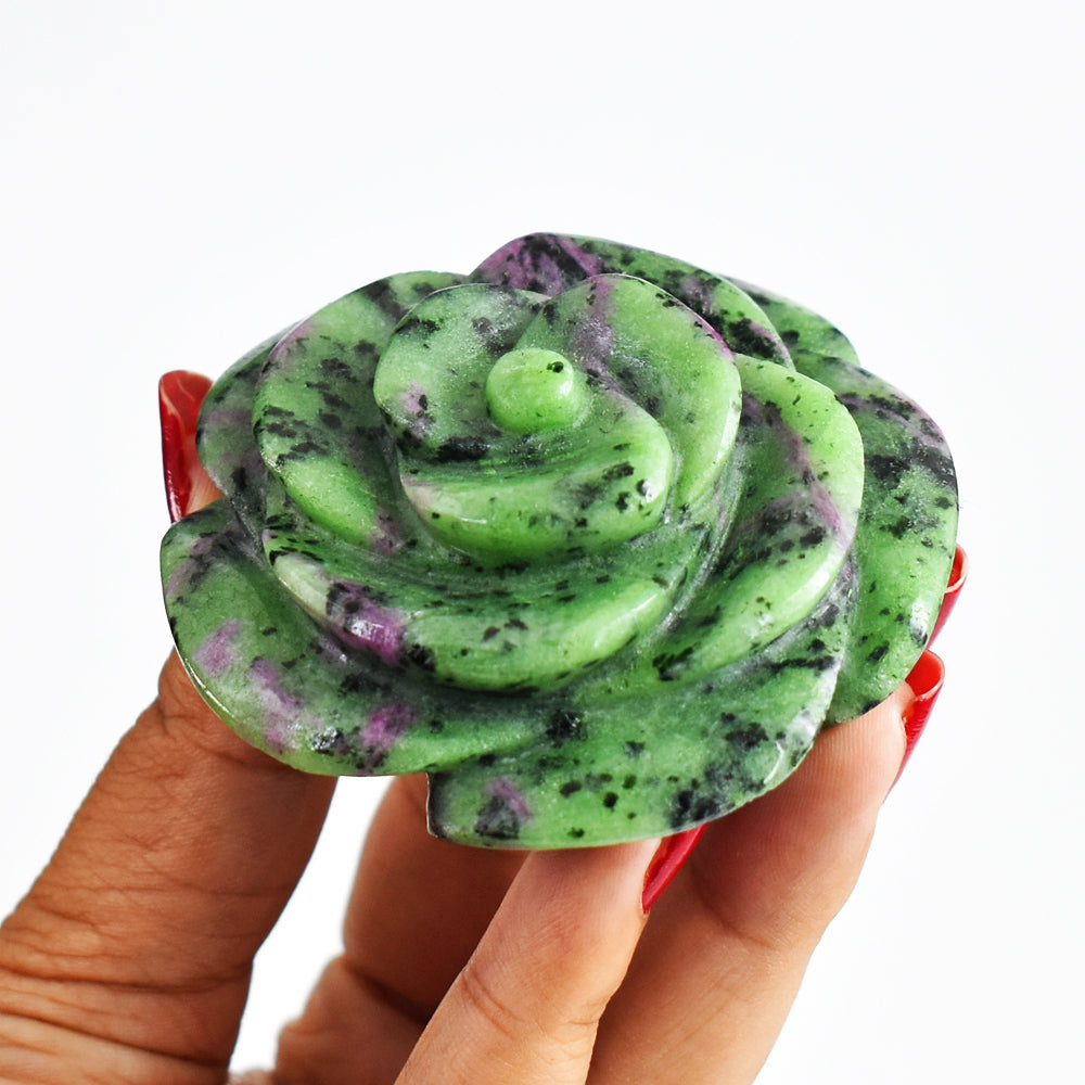 691.00 Cts  Exclusive Ruby Zoisite Hand  Carved  Genuine Carving Rose Flower Gemstone Carving