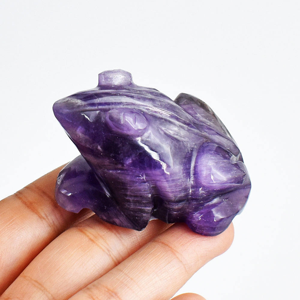 Amazing 432.00 Carats  Genuine Amethyst Hand Carved  Crystal Gemstone Frog Carving