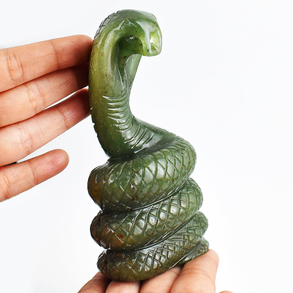 Amazing 2206.00 Cts Genuine Green Aventurine Hand Carved Crystal Gemstone Cobra Carving
