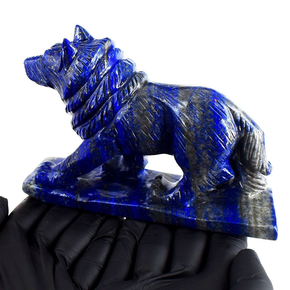 Awesome 2875.00 Cts Genuine Blue Lapis Lazuli Hand Carved Gemstone Wolf Crystal Carving