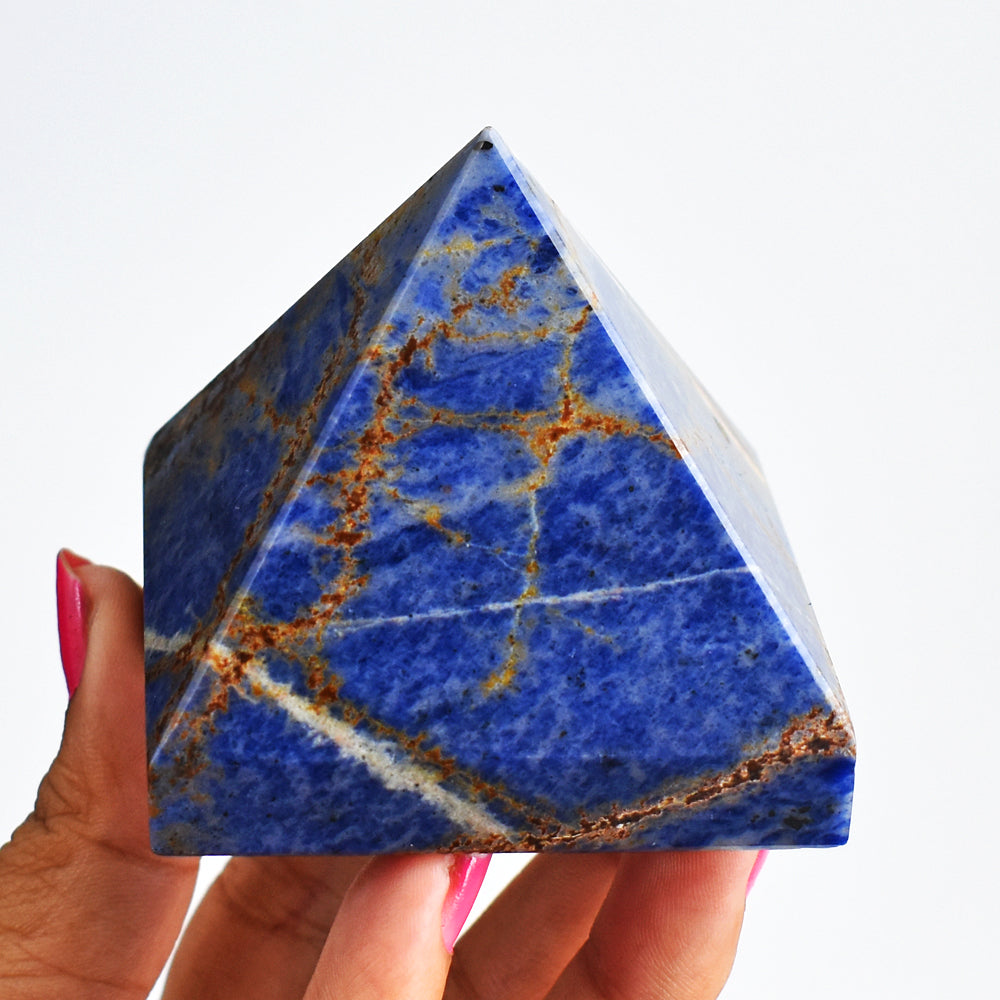 996.00 Carats  Genuine Blue Sodalite Hand Carved  Healing Crystal Pyramid Gemstone Carving
