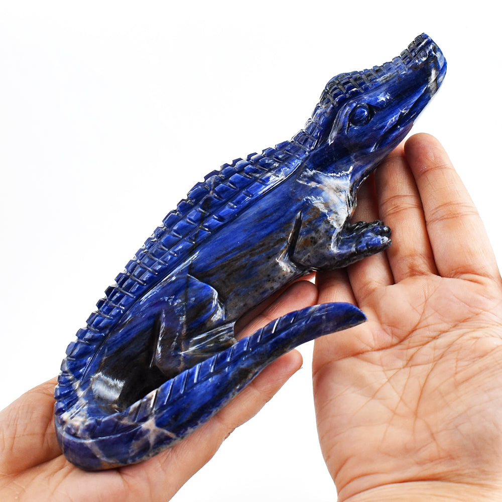 Natural 3571.00 Carats Genuine Sodalite Hand Carved Crystal Crocodile Gemstone Carving