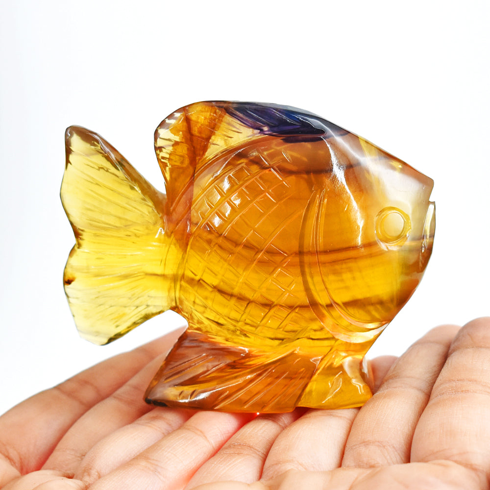 Gorgeous 1290.00 Cts Genuine Multicolor Fluorite Hand Carved  Crystal Gemstone Carving Fish