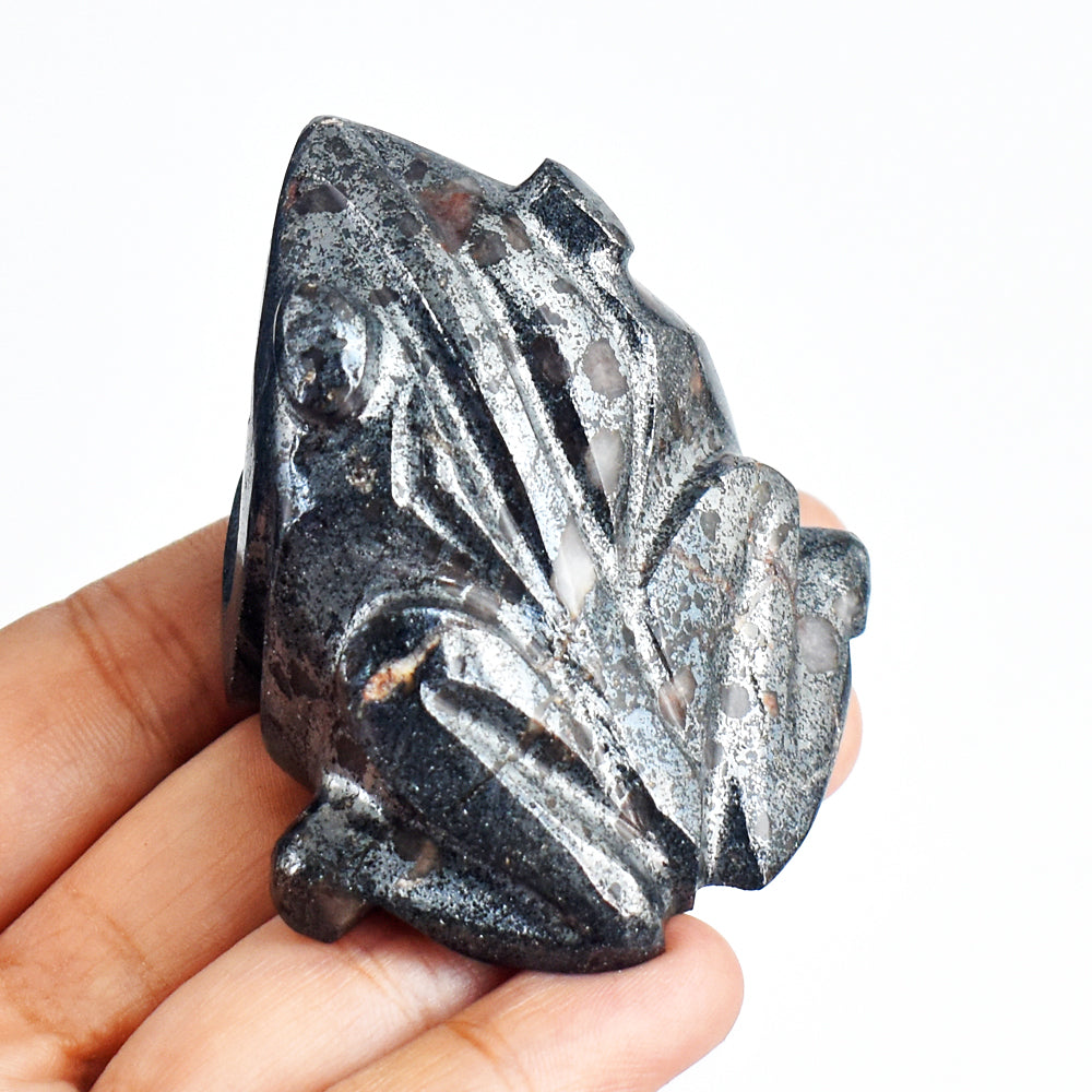 Craftsmen 759.00 Carats  Genuine  Hematite  Hand  Carved  Crystal  Gemstone  Carving  Frog