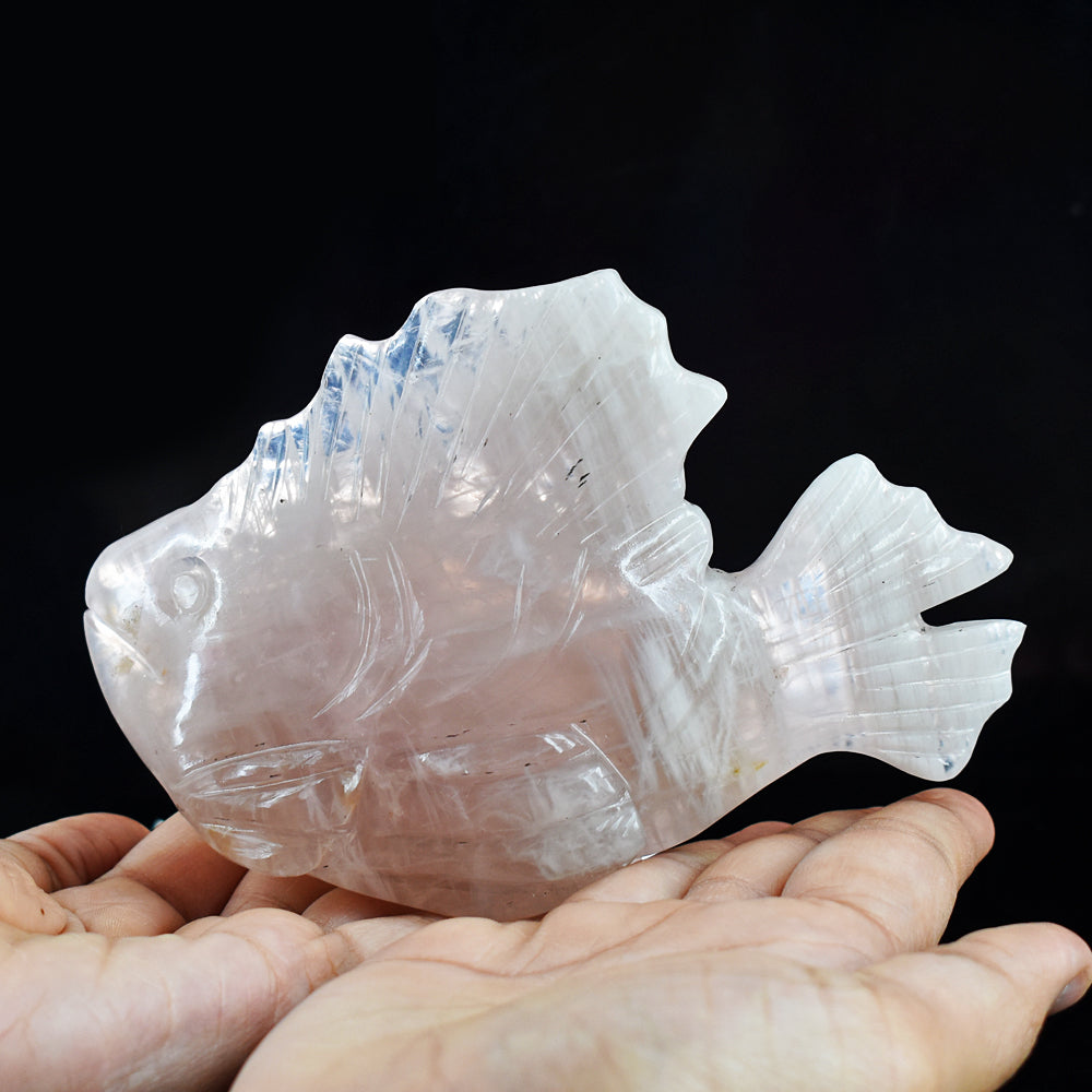 Natural 1608.00  Cts Genuine Pink Rose Quartz Hand Carved Genuine Crystal Gemstone Carving Fish