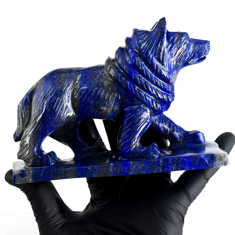 Awesome 2875.00 Cts Genuine Blue Lapis Lazuli Hand Carved Gemstone Wolf Crystal Carving
