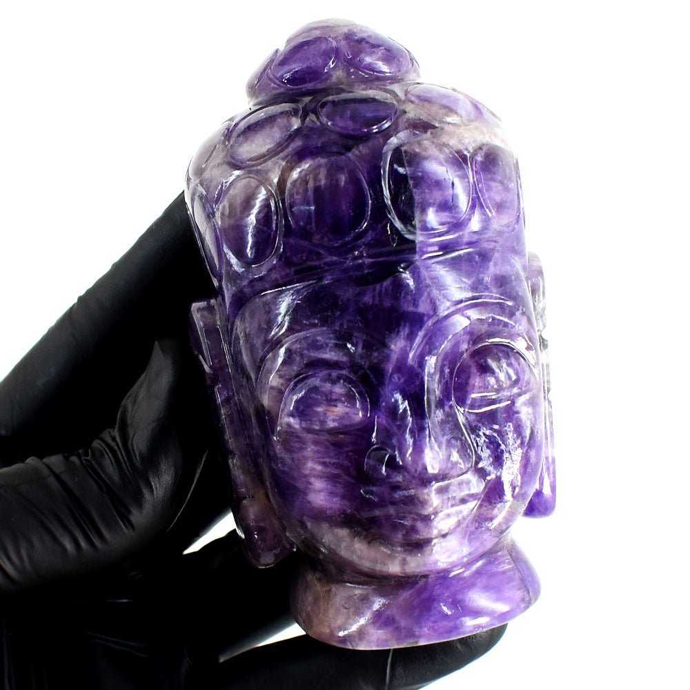 Craftsmen 1757.00 Cts Genuine Amethyst Hand Carved Gemstone Buddha Head Crystal Carving