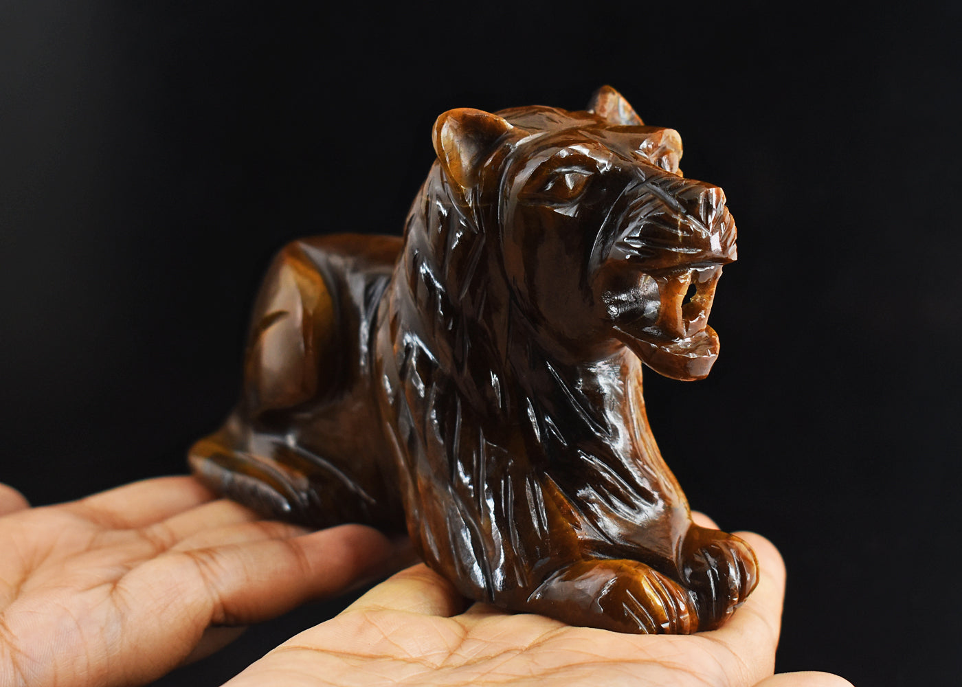 Craftsmen 2554.00  Carats Genuine  Golden Tiger Eye Hand Carved Crystal Gemstone  Carving Lion