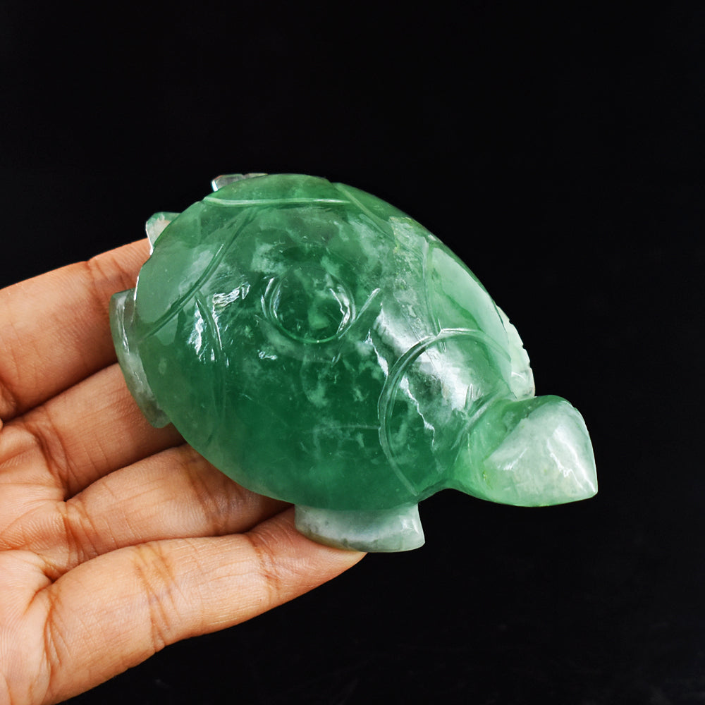 Amazing 606.00 Carats  Genuine Green Fluorite Hand Carved  Crystal  Gemstone Turtle Carving