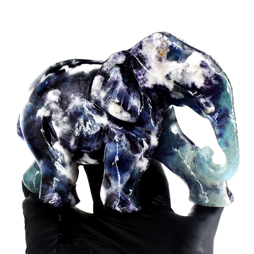 Beautiful 3638.00 Cts Genuine Multicolor Fluorite Hand Carved Crystal Gemstone Elephant Carving