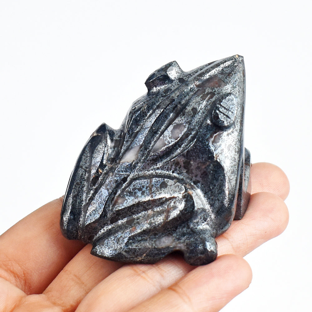 Craftsmen 759.00 Carats  Genuine  Hematite  Hand  Carved  Crystal  Gemstone  Carving  Frog