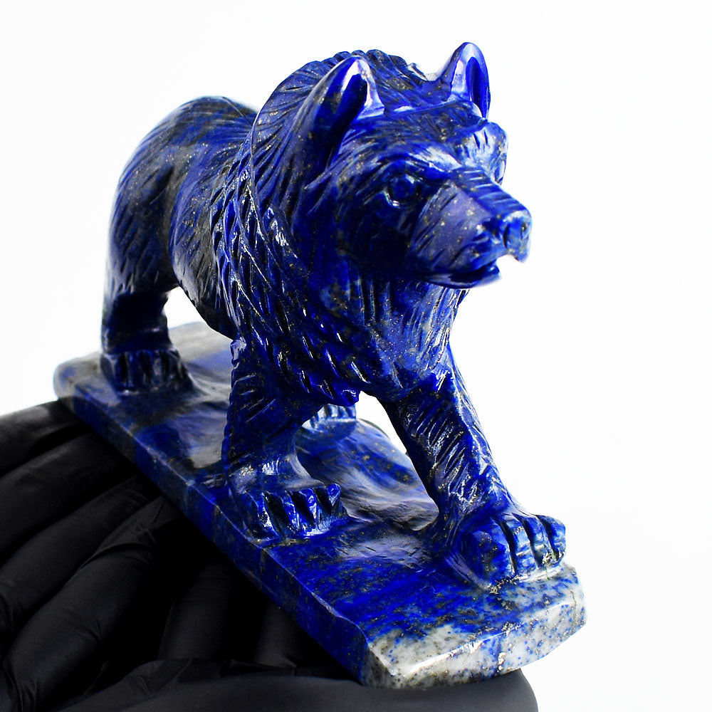 Awesome 2875.00 Cts Genuine Blue Lapis Lazuli Hand Carved Gemstone Wolf Crystal Carving