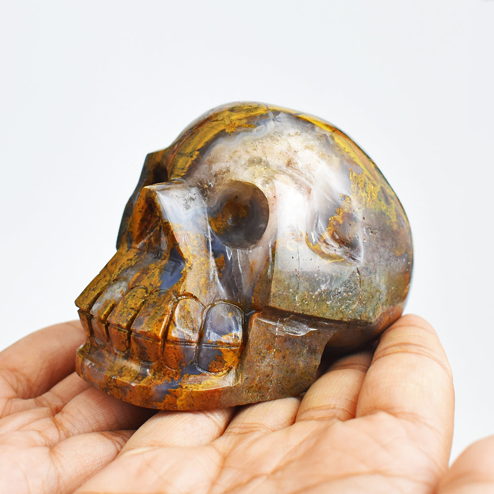 Artisian 1984.00  Cts Genuine Indian Opal Hand Carved  Crystal Gemstone Skull Carving