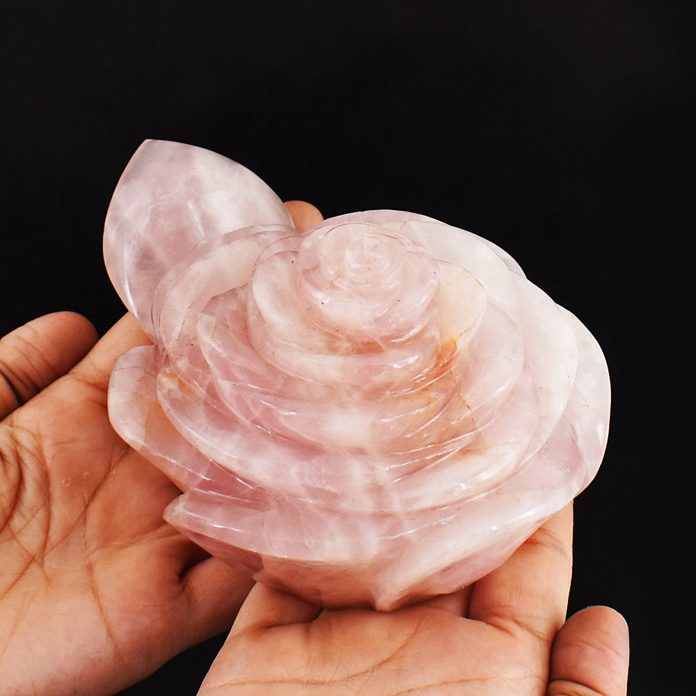 Natural 5220.00 Carats Genuine Pink Rose Quartz Hand Carved Crystal Rose With Leaf  Gemstone Carving