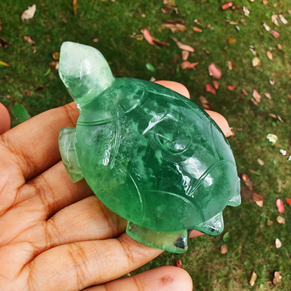 Amazing 606.00 Carats  Genuine Green Fluorite Hand Carved  Crystal  Gemstone Turtle Carving