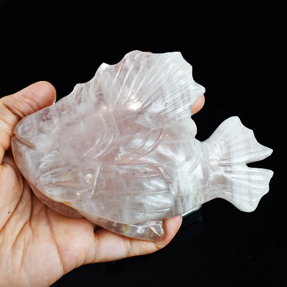Natural 1608.00  Cts Genuine Pink Rose Quartz Hand Carved Genuine Crystal Gemstone Carving Fish