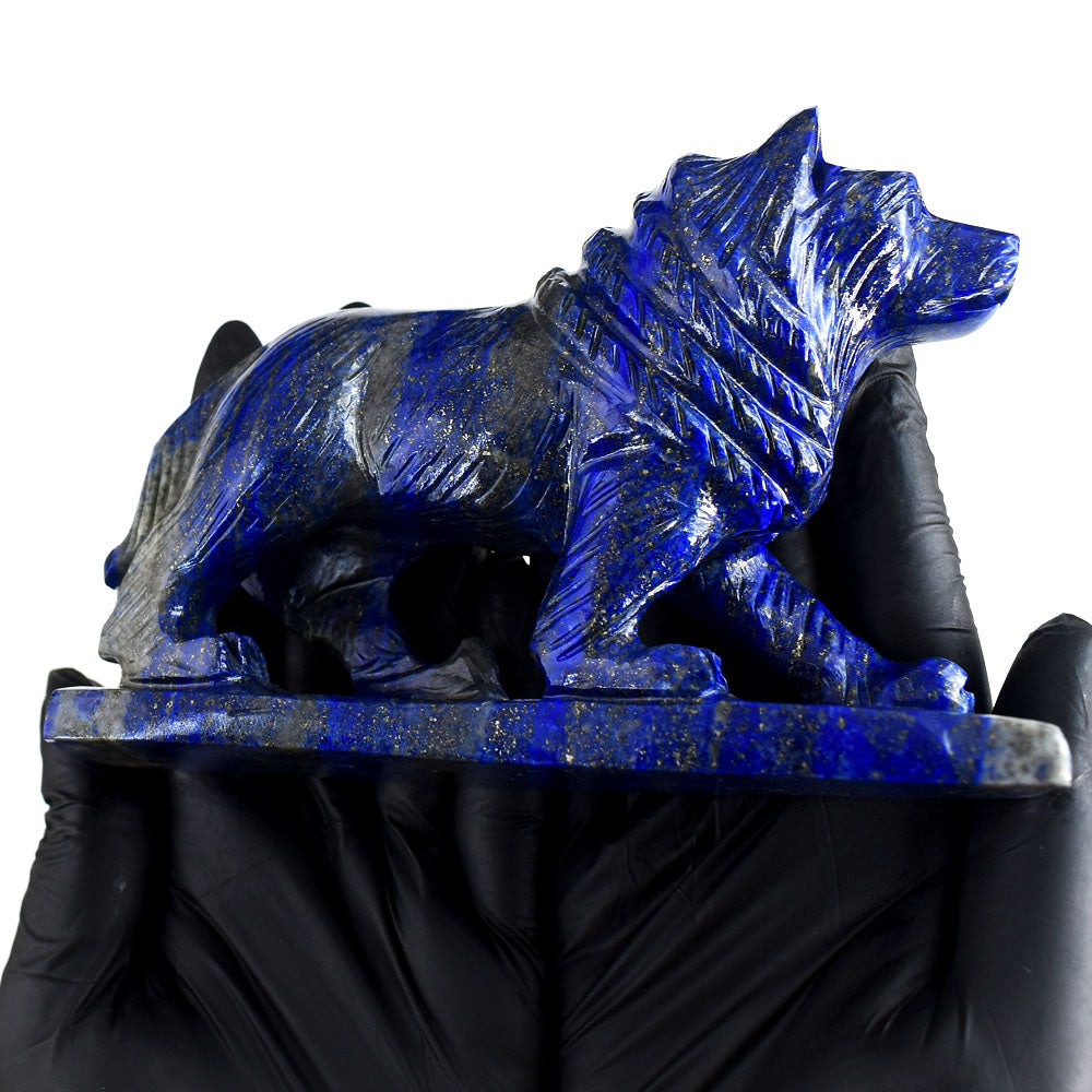 Awesome 2875.00 Cts Genuine Blue Lapis Lazuli Hand Carved Gemstone Wolf Crystal Carving