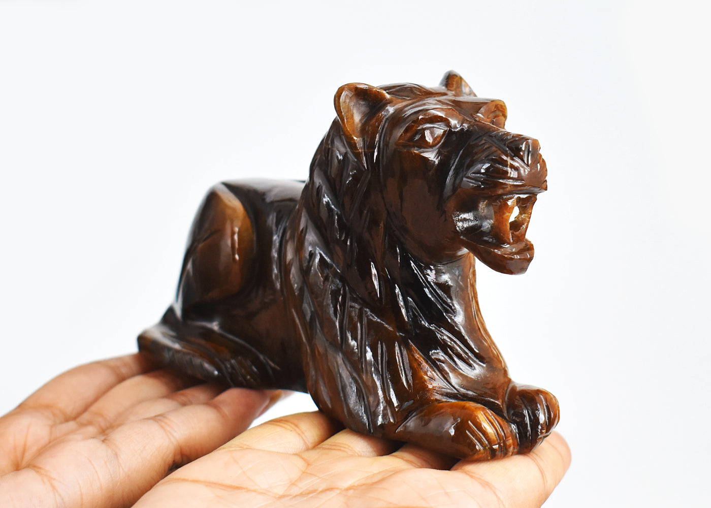 Craftsmen 2554.00  Carats Genuine  Golden Tiger Eye Hand Carved Crystal Gemstone  Carving Lion