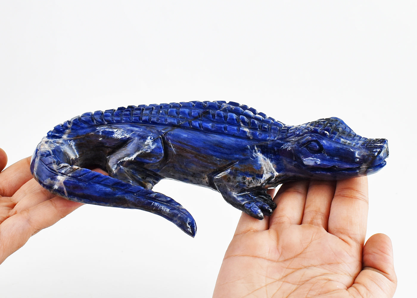 Natural 3571.00 Carats Genuine Sodalite Hand Carved Crystal Crocodile Gemstone Carving