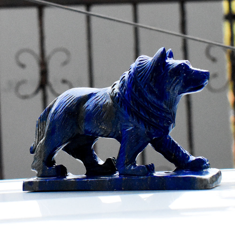 Awesome 2875.00 Cts Genuine Blue Lapis Lazuli Hand Carved Gemstone Wolf Crystal Carving