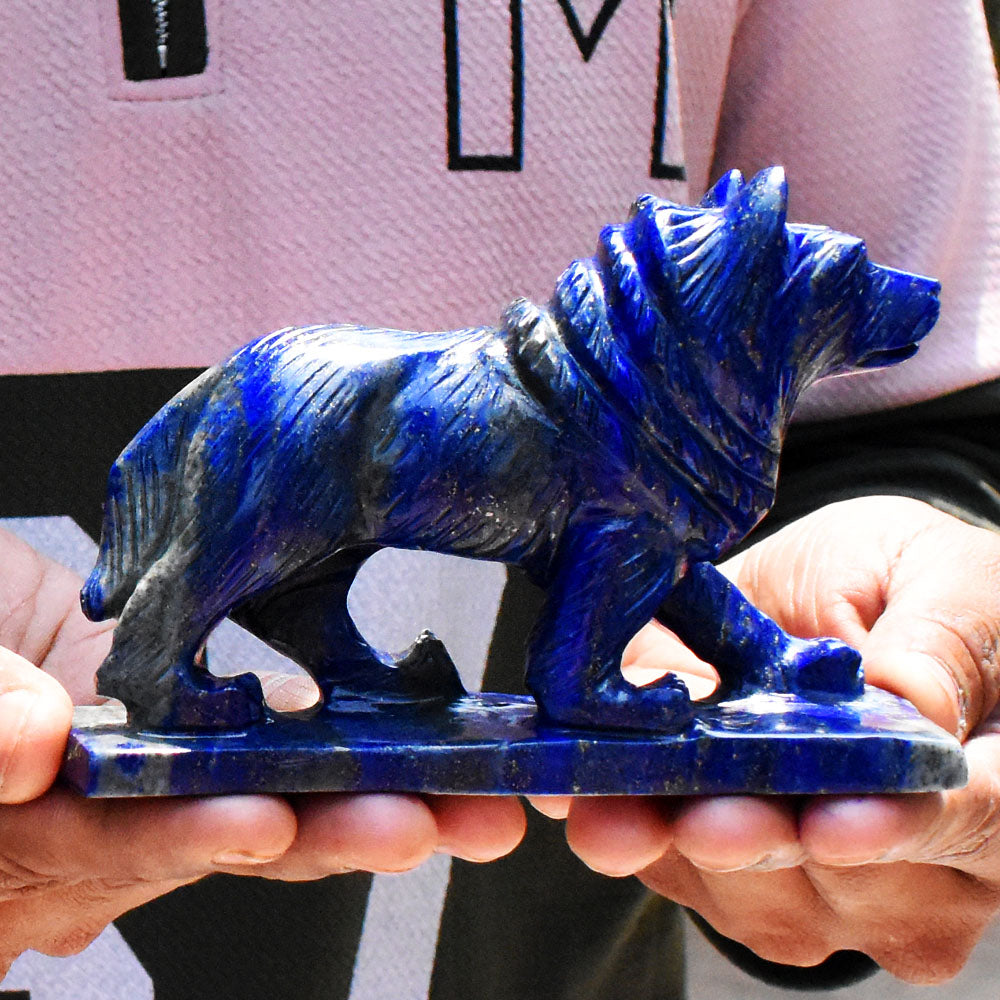 Awesome 2875.00 Cts Genuine Blue Lapis Lazuli Hand Carved Gemstone Wolf Crystal Carving