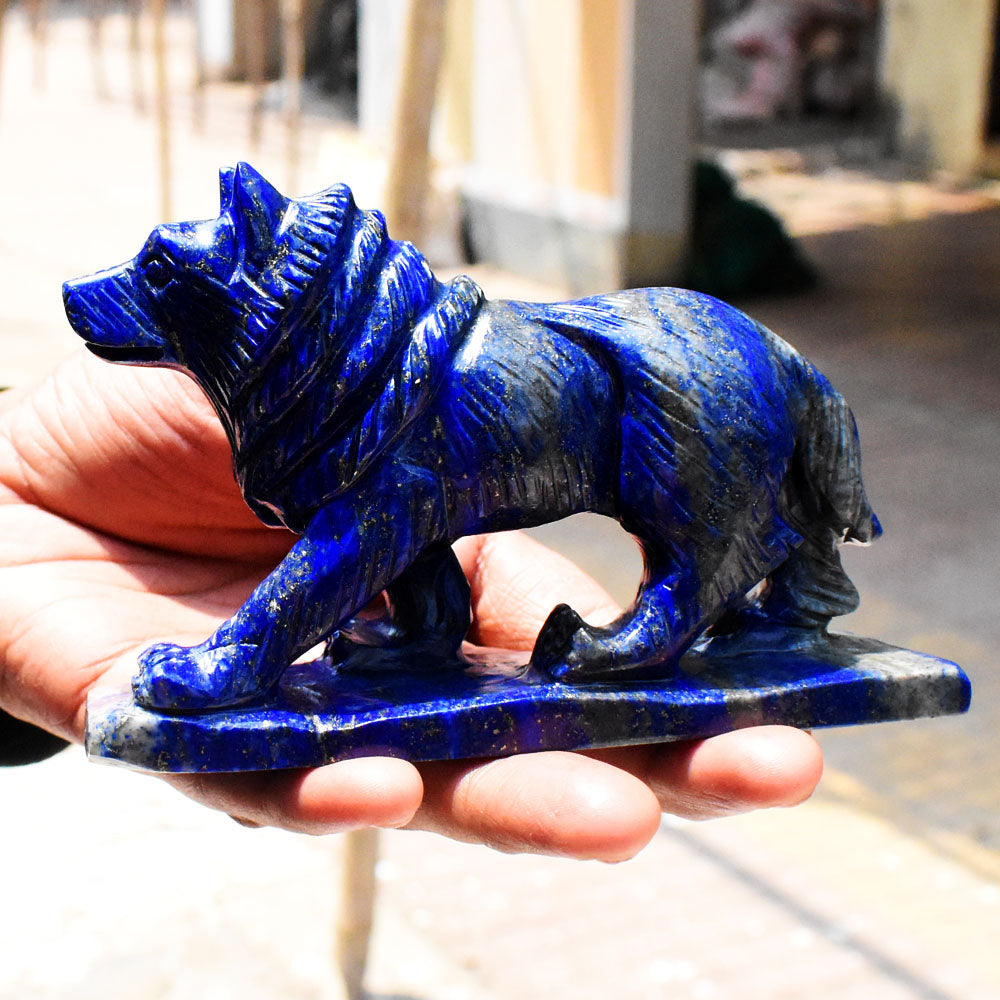 Awesome 2875.00 Cts Genuine Blue Lapis Lazuli Hand Carved Gemstone Wolf Crystal Carving