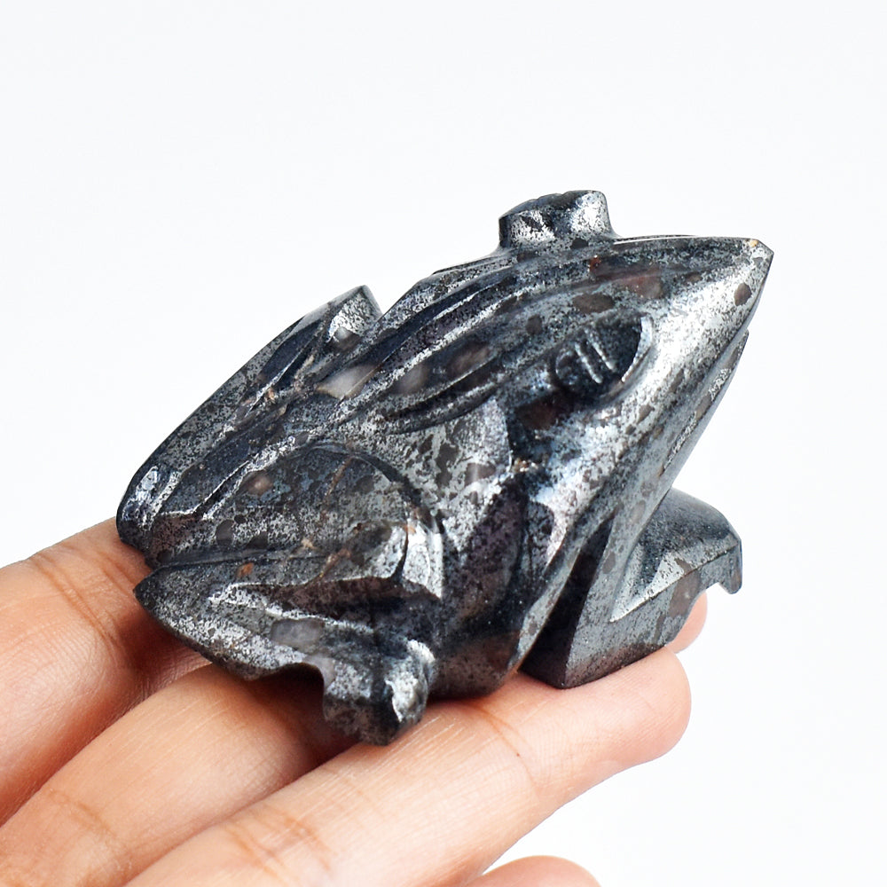 Craftsmen 759.00 Carats  Genuine  Hematite  Hand  Carved  Crystal  Gemstone  Carving  Frog