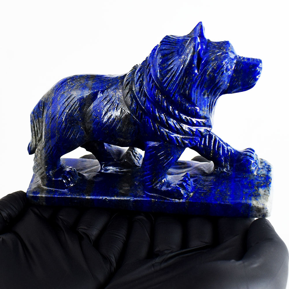 Awesome 2875.00 Cts Genuine Blue Lapis Lazuli Hand Carved Gemstone Wolf Crystal Carving