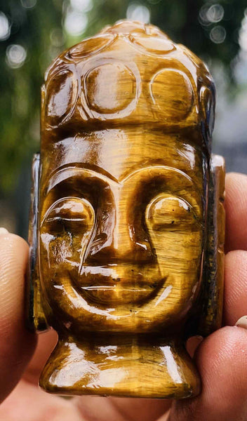 Natural 408.00 Cts Tiger Eye Hand Carved Genuine Crystal Gemstone Carving Buddha Head