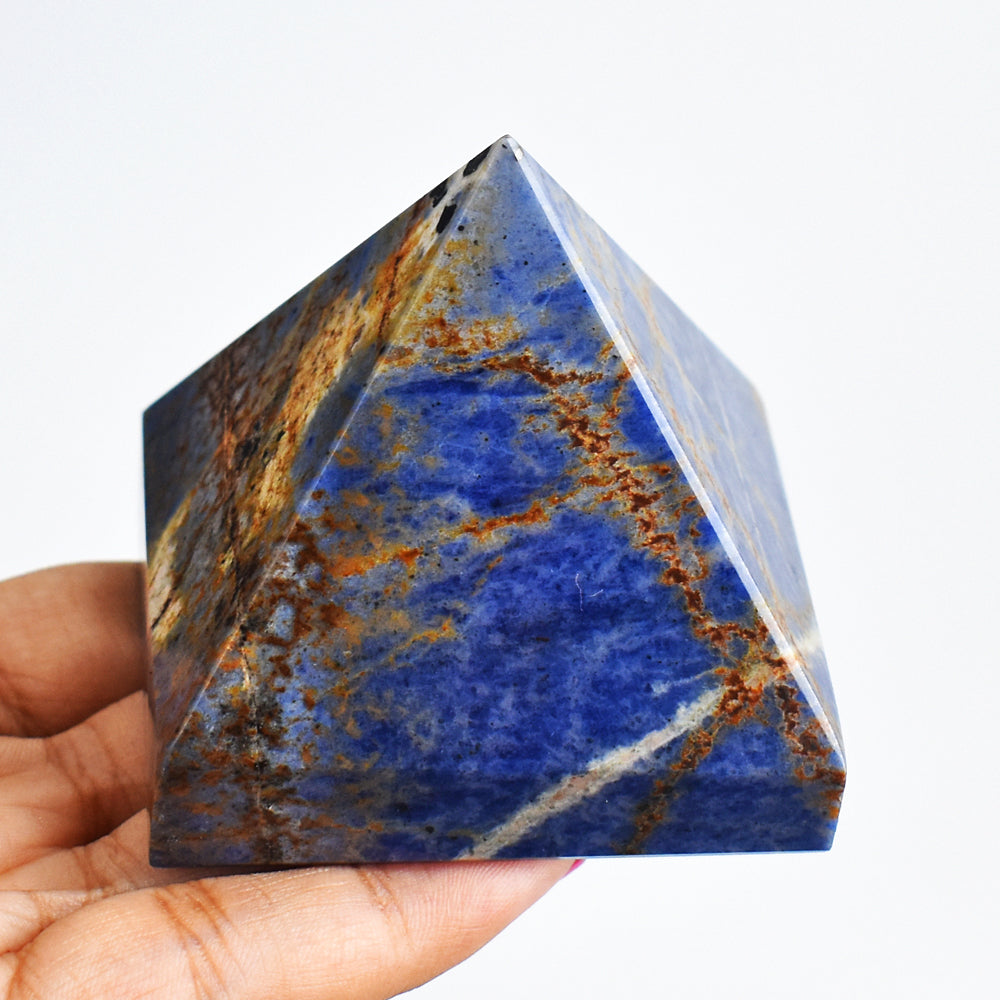 996.00 Carats  Genuine Blue Sodalite Hand Carved  Healing Crystal Pyramid Gemstone Carving