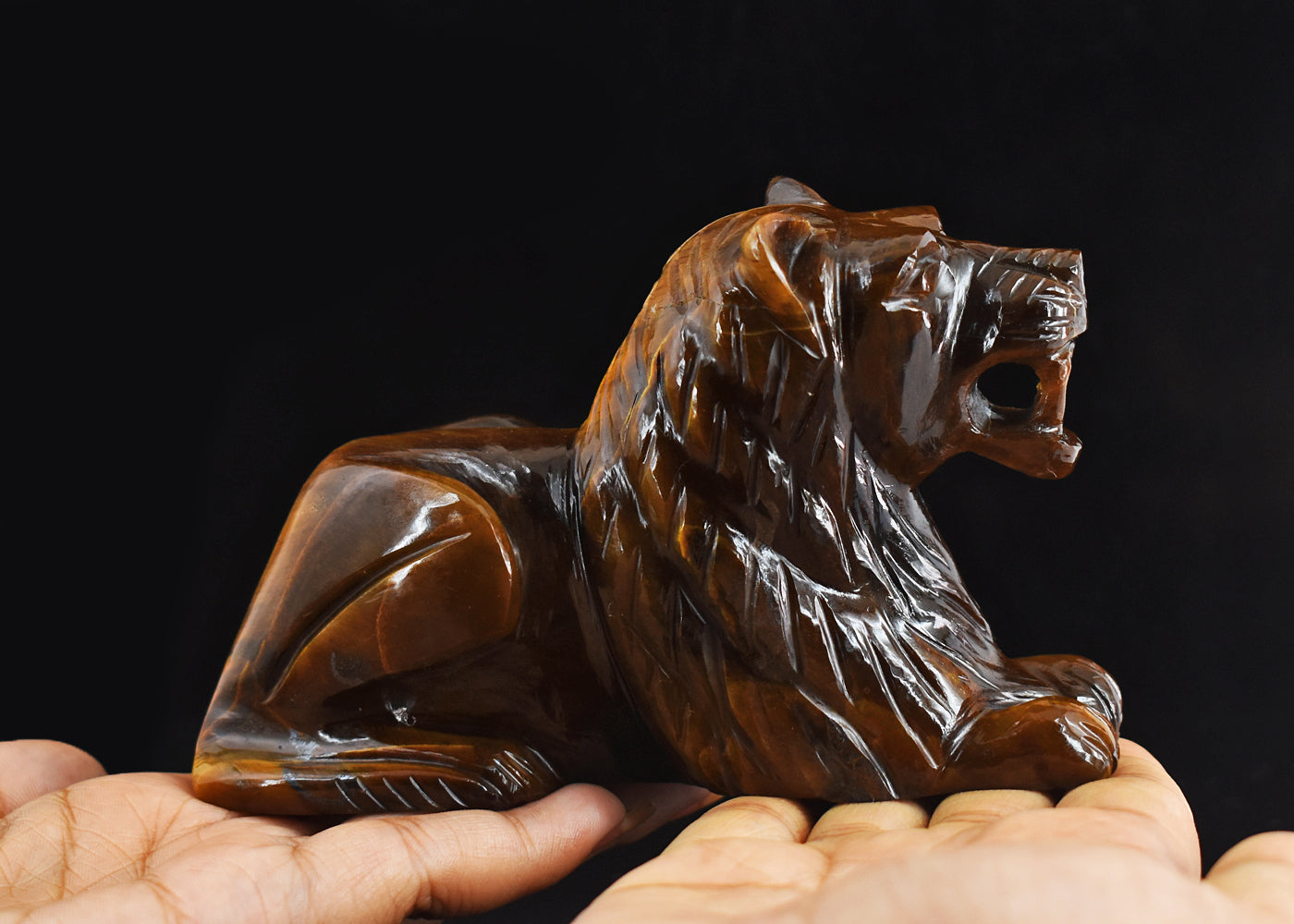 Craftsmen 2554.00  Carats Genuine  Golden Tiger Eye Hand Carved Crystal Gemstone  Carving Lion