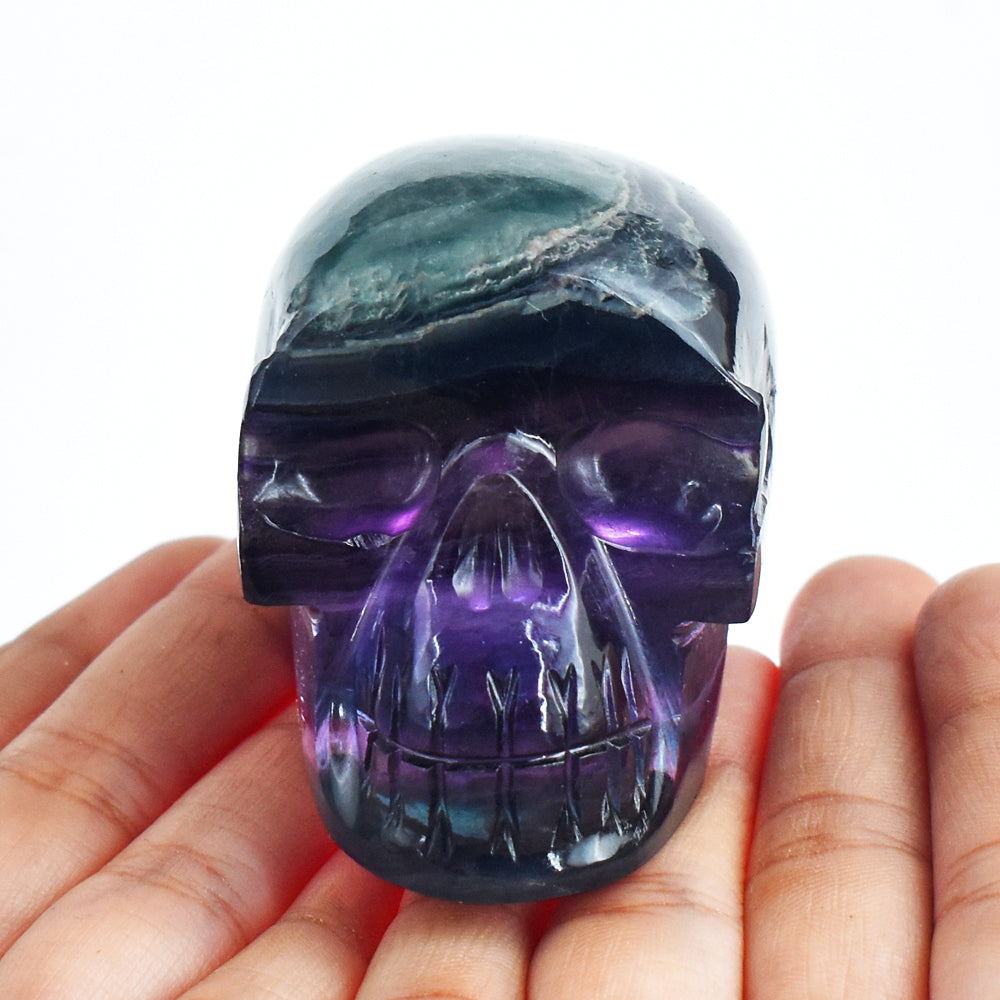 Beautiful 1250.00 Carats  Genuine Multicolor Fluorite  Hand Carved  Skull  Gemstone  Carving