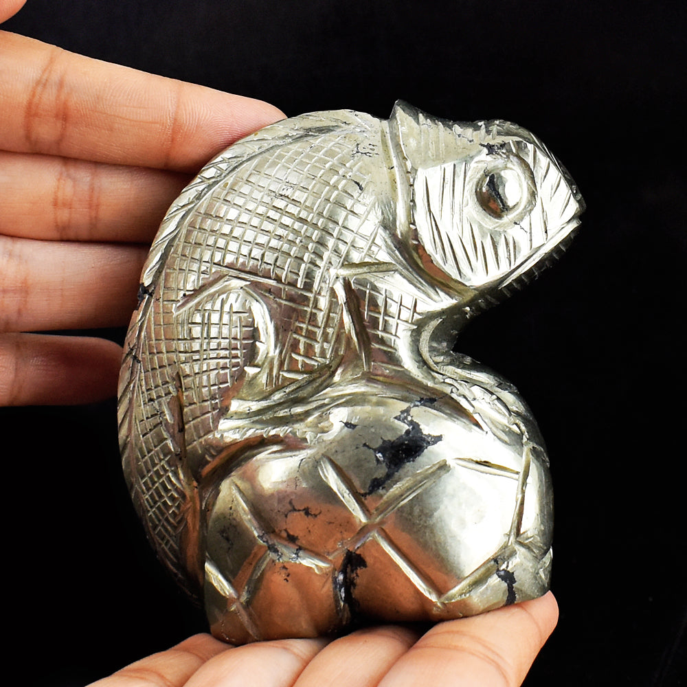 Craftsmen  4856.00 Cts Genuine Pyrite Hand Carved Crystal Gemstone Chameleon Carving