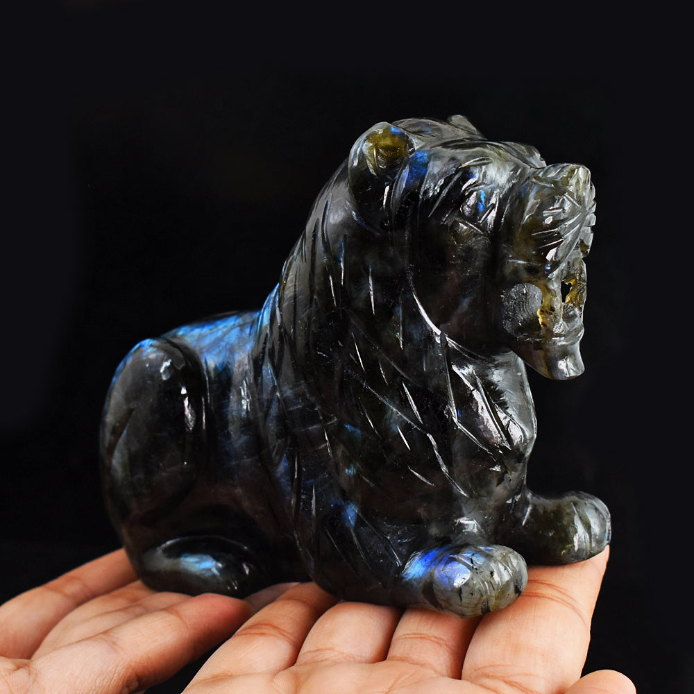 Blue Flash Labradorite  3411.00 Cts Genuine Hand Carved  Crystal Gemstone Lion Carving