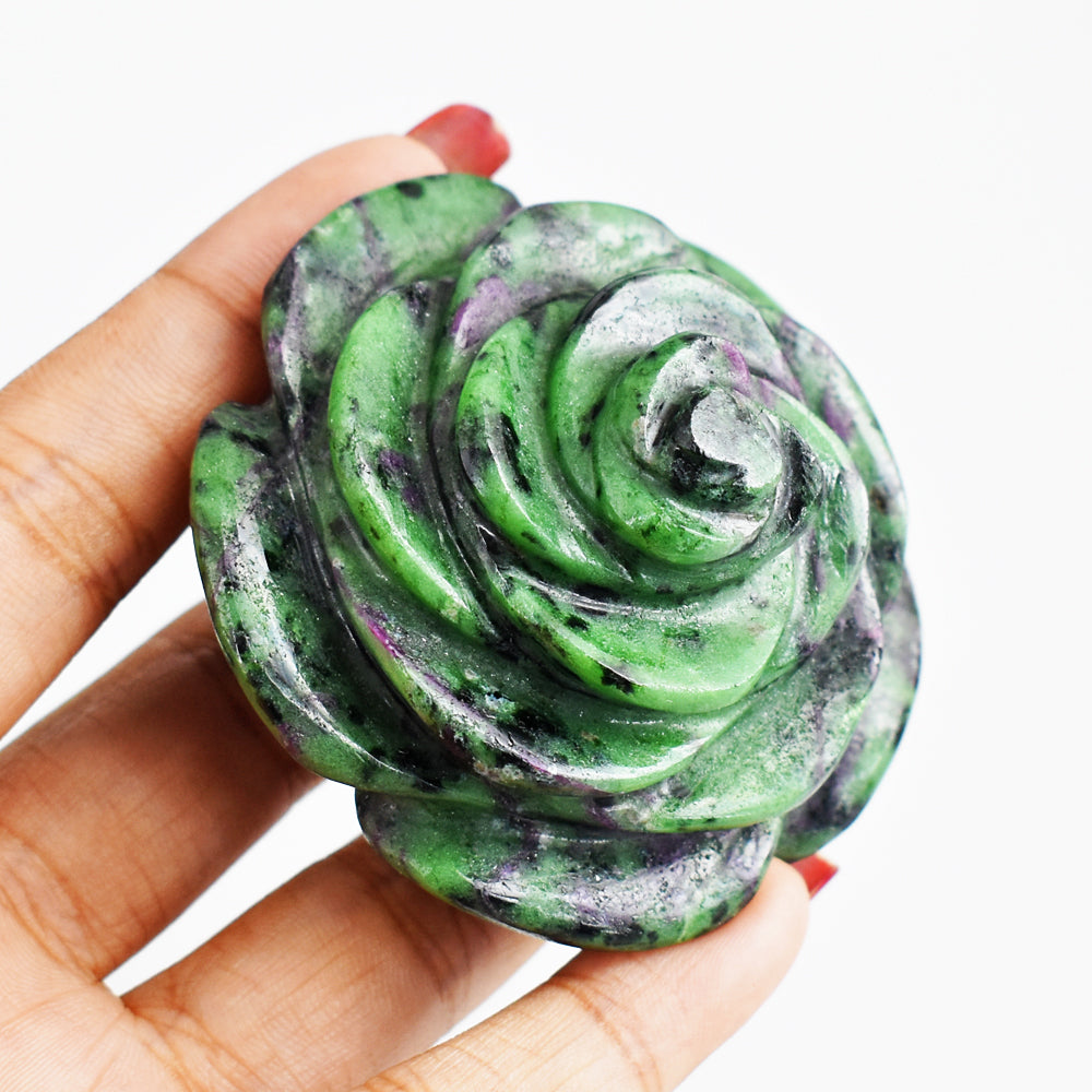 693.00 Cts Exclusive Ruby Zoisite Hand  Carved  Genuine Carving Rose Flower Gemstone
