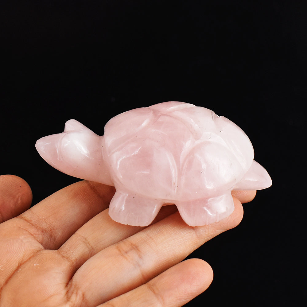 Natural  661.00 Carats Genuine Pink Rose Quartz Hand Carved Crystal  Gemstone Turtle Carving