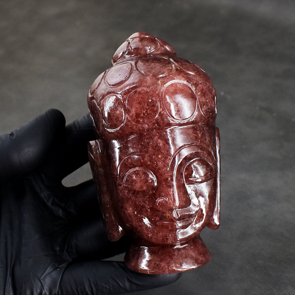 Natural 2118.00 Cts Genuine Strawberry Quartz Hand Carved Buddha Head Crystal Gemstone Carving