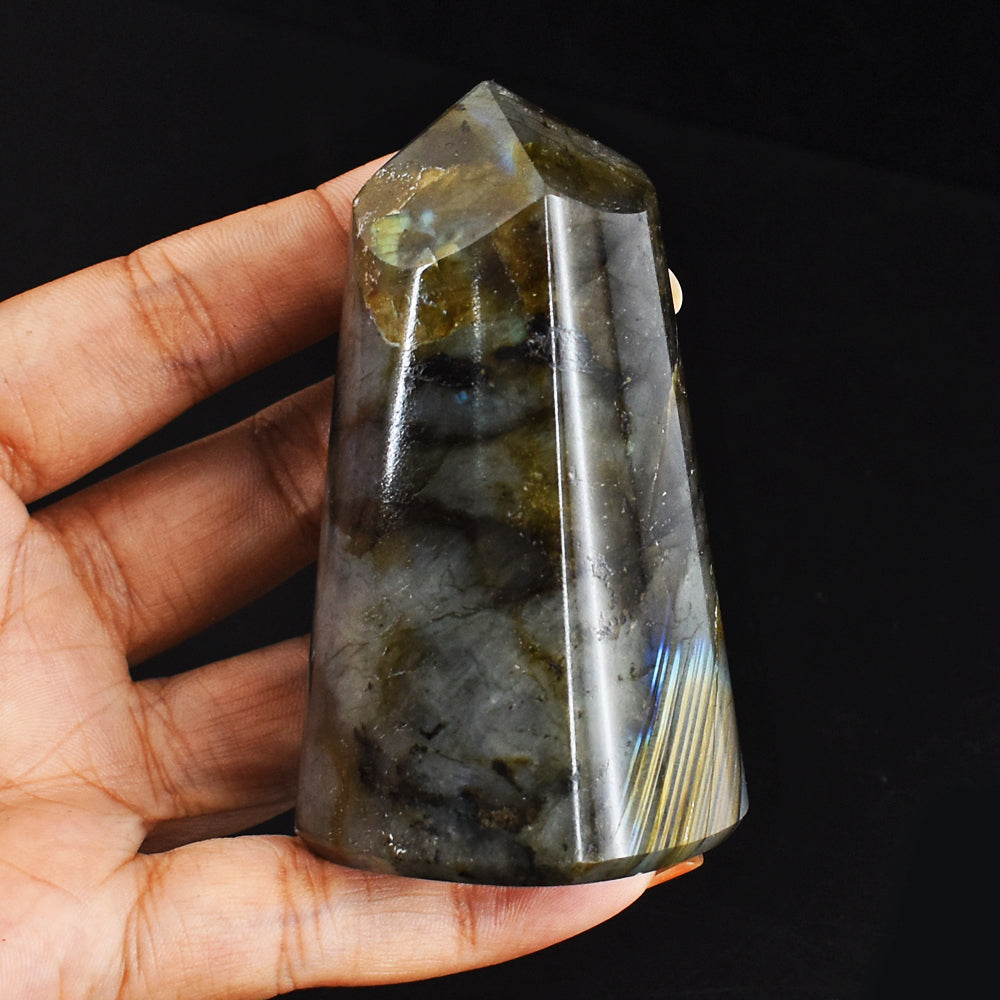 Genuine  913.00  Cts Golden & Blue Flash Labradorite Hand Carved  Healing Crystal Point