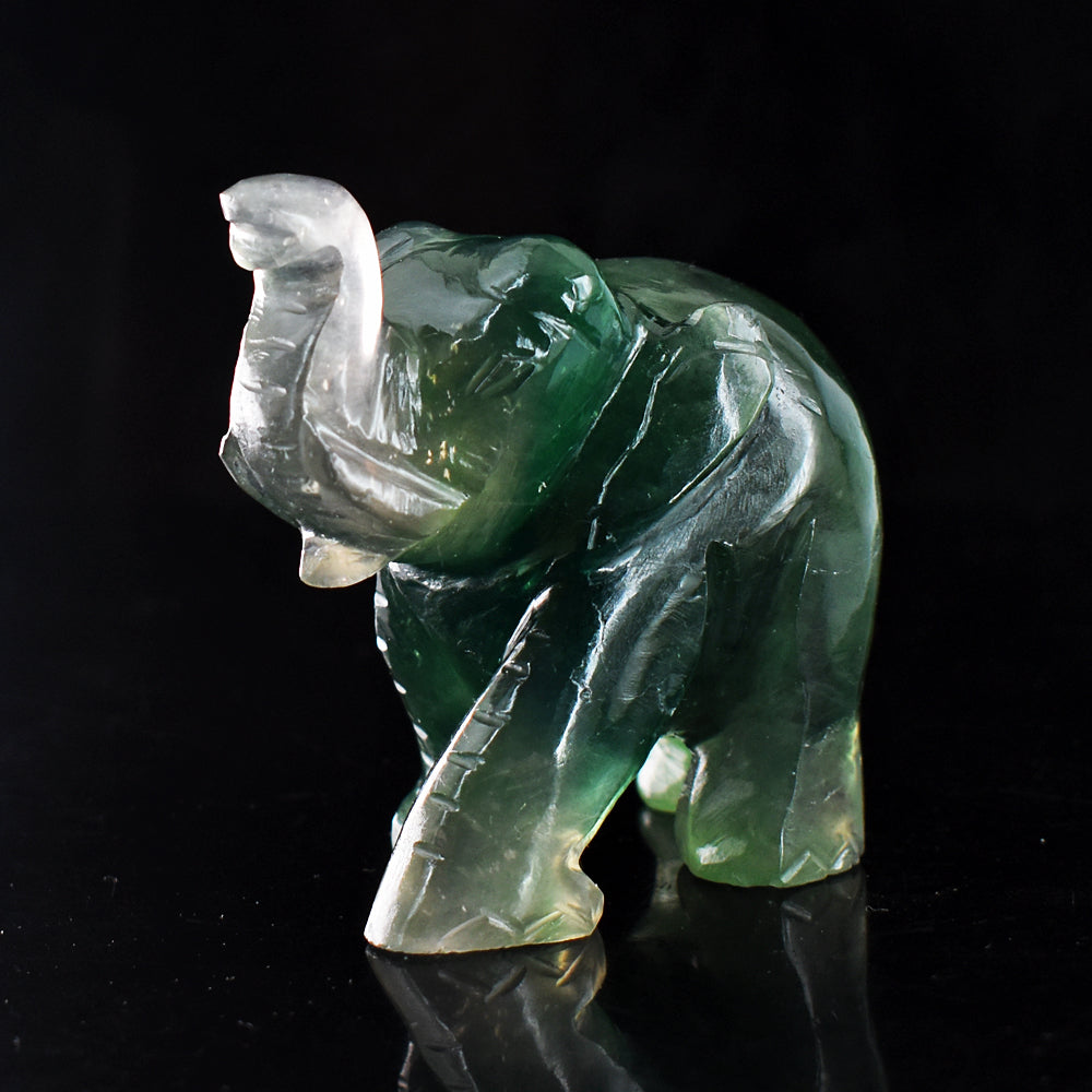 Genuine   1033.00 Carats Multicolor  Fluorite Hand   Carved Genuine  Crystal Gemstone Carving Elephant