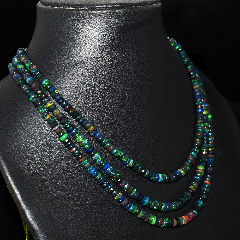Mega Sale - 100% Fabulous  157.00 Cts Genuine Ethiopian Opal Faceted Beads Necklace