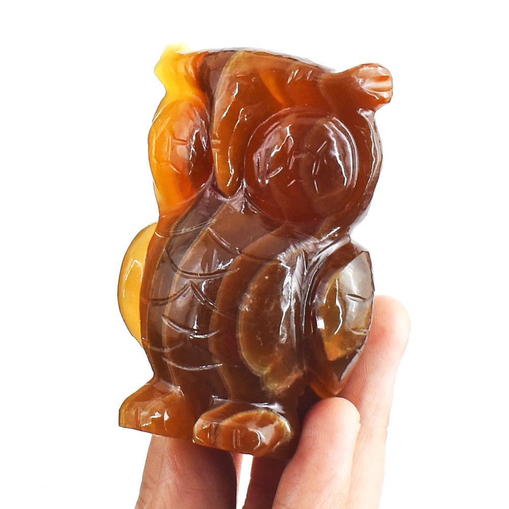 Beautiful 862.00 Carats Genuine  Multicolor Fluorite Hand Carved Crystal Gemstone Owl Carving