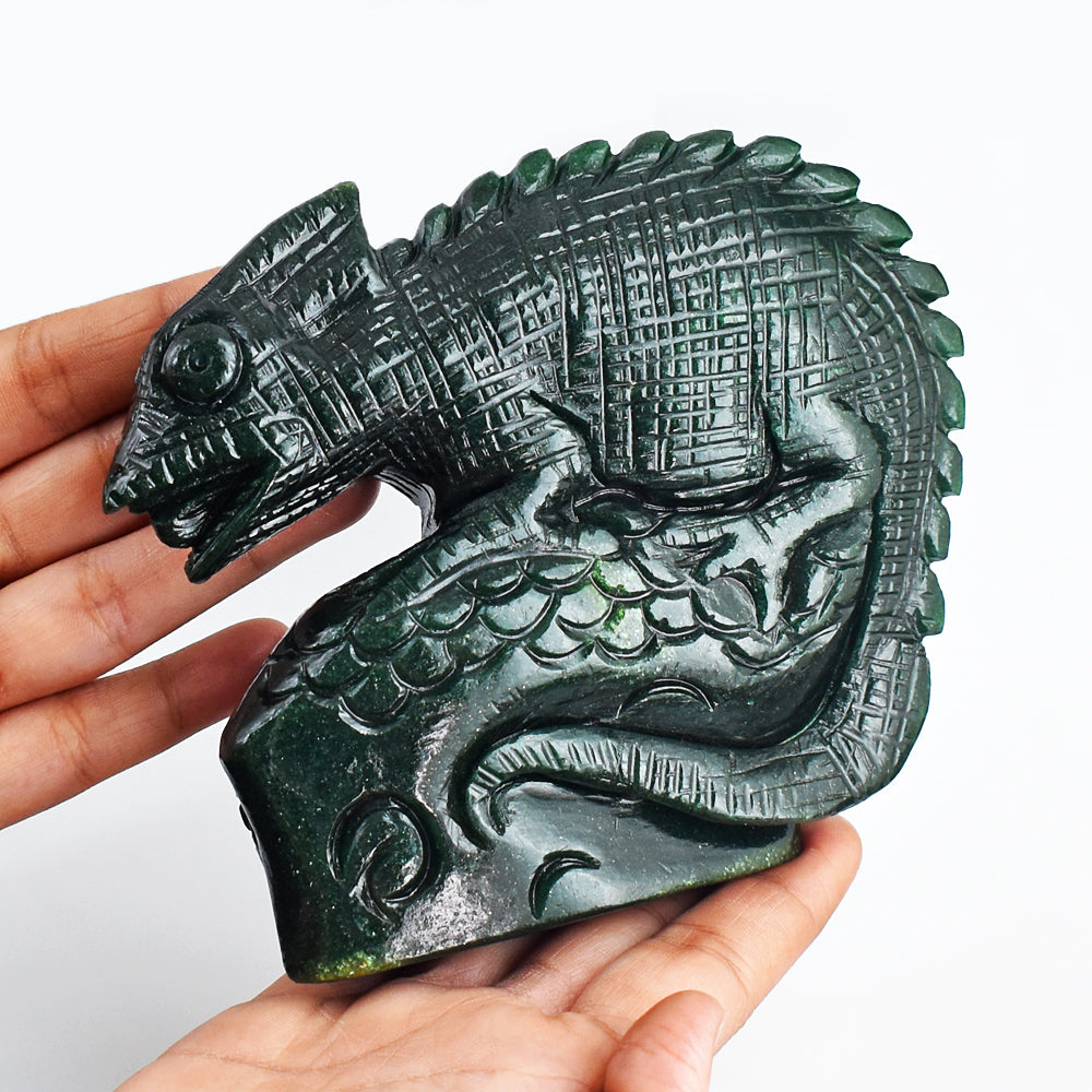 Awesome 3799.00 Cts Genuine Green Jade Hand Carved Crystal Gemstone Chameleon Carving