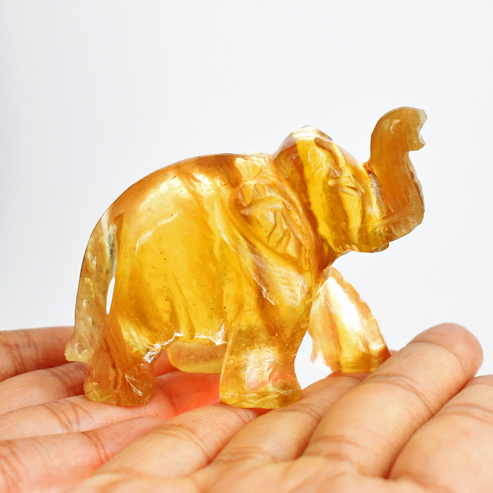 Artisian 549.00  Cts Genuine Multicolor Fluorite Hand Carved Crystal Gemstone Carving Elephant