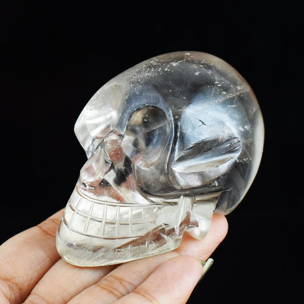 Amazing 696.00 Cts Genuine White Quartz Hand Carved Crystal Genuine Skull Gemstone Carving