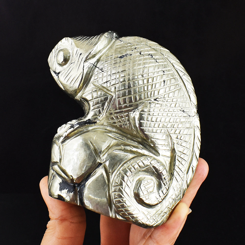 Craftsmen  4856.00 Cts Genuine Pyrite Hand Carved Crystal Gemstone Chameleon Carving